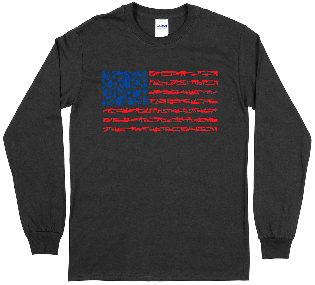 American Flag Made of Guns Silhouettes 2nd Amendment Long Sleeve Men's T-Shirt - Black