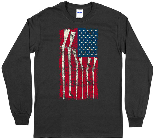 American Flag with Guns 2nd Amendment Long Sleeve T-Shirt - Black