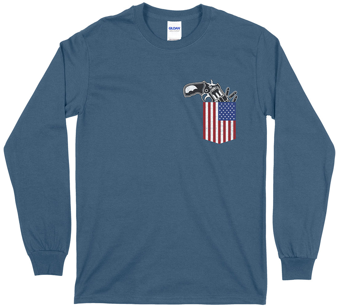 Gun in the Pocket 2nd Amendment Men's Long Sleeve T-Shirt - Indigo Blue
