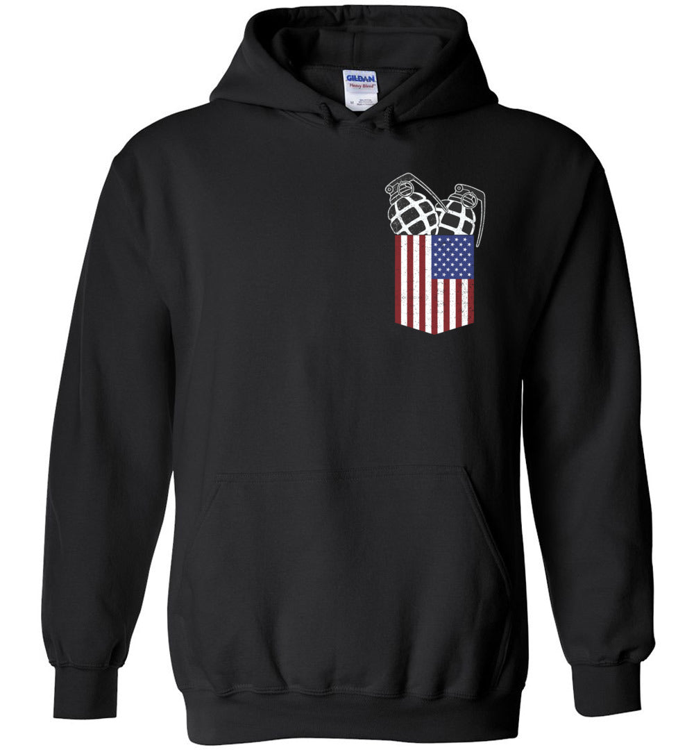 Pocket With Grenades Men's 2nd Amendment Hoodie - Black