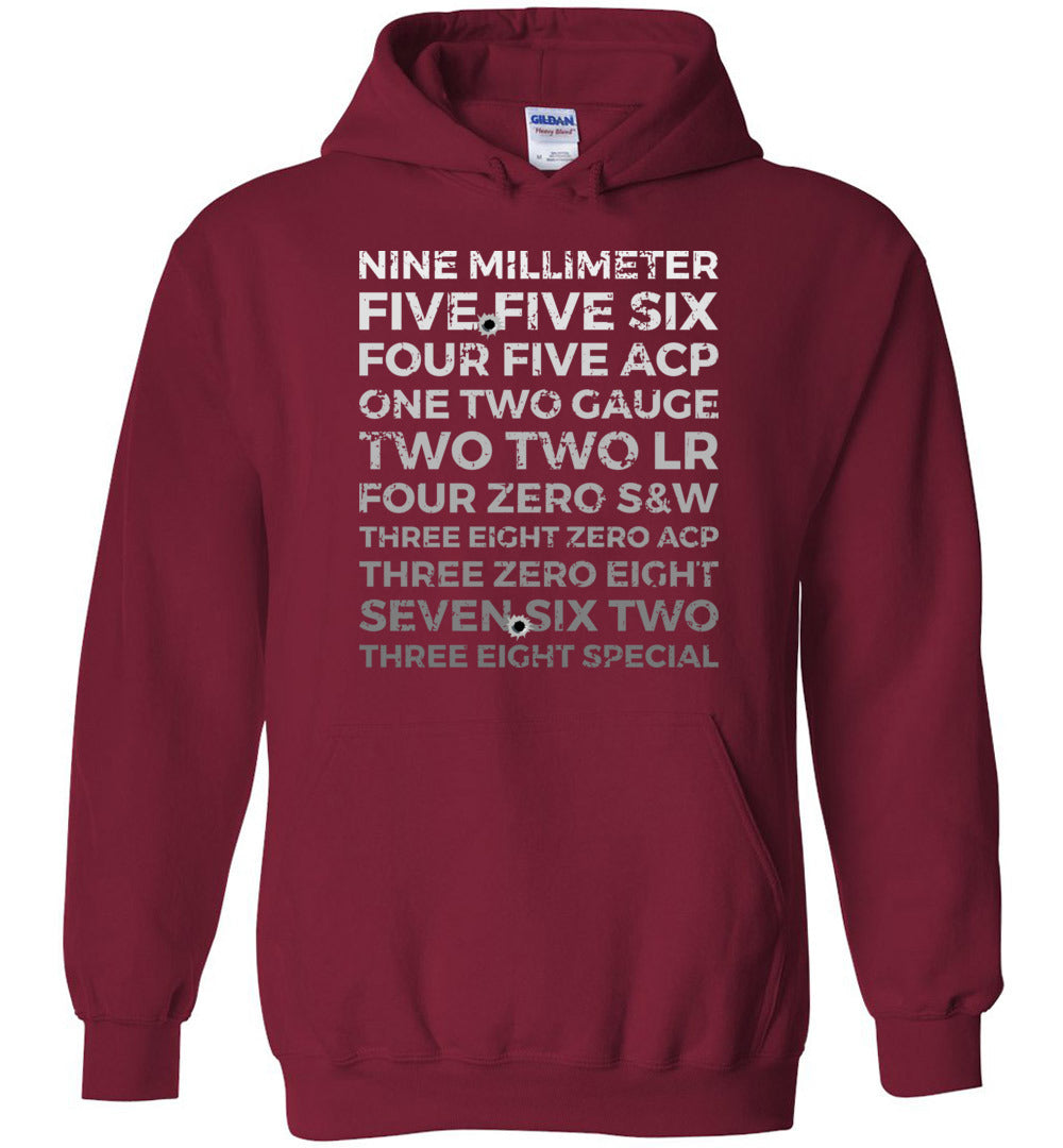 Top 10 Most Popular U.S. Calibers - Men's Pro Gun Hoodie - Red