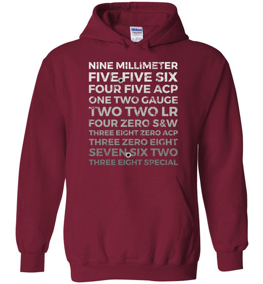 Top 10 Most Popular U.S. Calibers - Men's Pro Gun Hoodie - Red