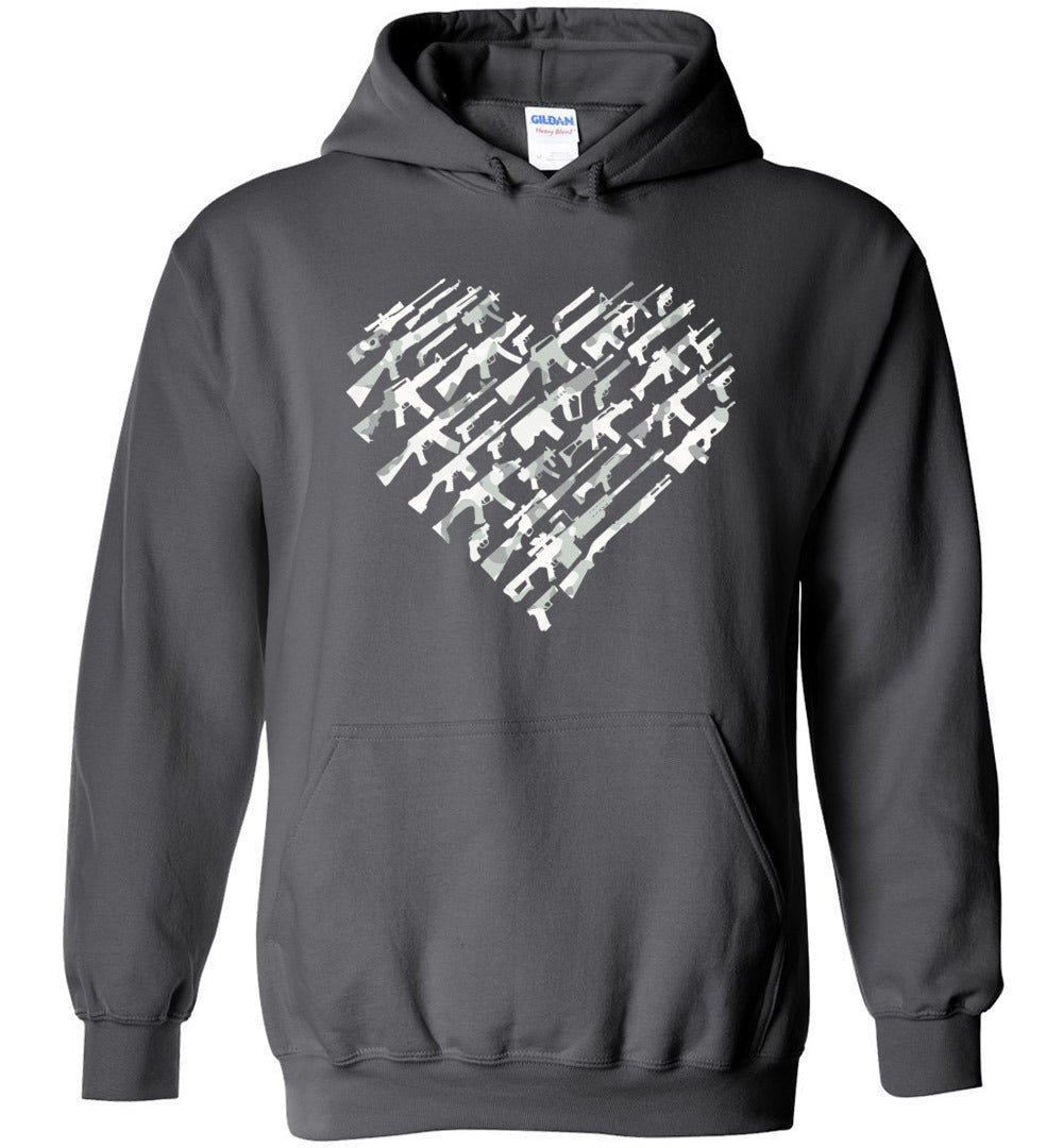 I Love Guns, Heart Made of Guns - Men's Hoodie - Dark Grey