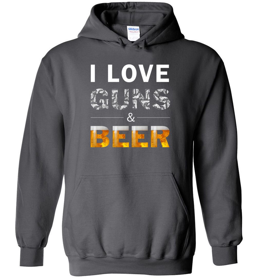 I Love Guns & Beer - Men's Pro Firearms Apparel - Charcoal Hoodie