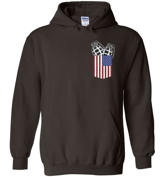 Pocket With Grenades Men's 2nd Amendment Hoodie - Dark Brown