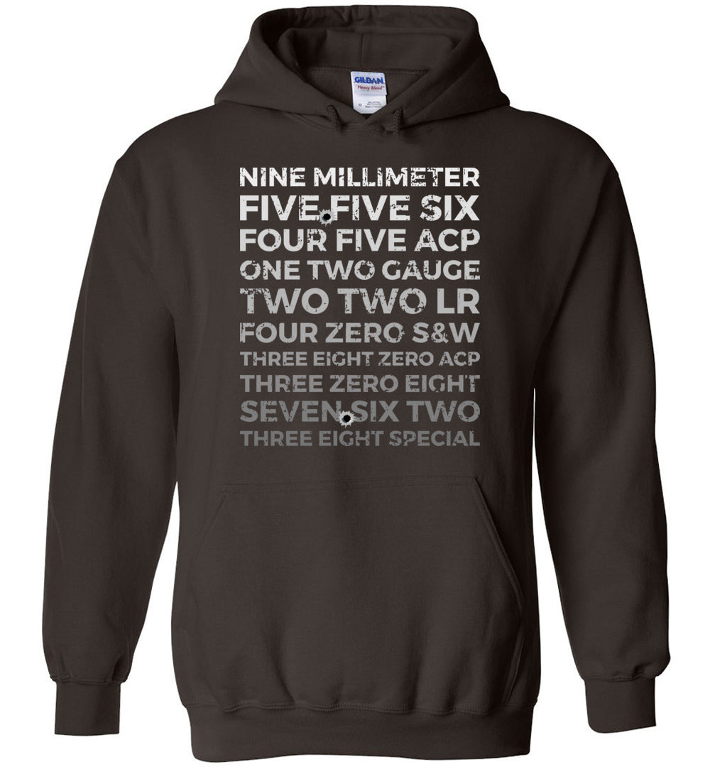 Top 10 Most Popular U.S. Calibers - Men's Pro Gun Hoodie - Dark Brown
