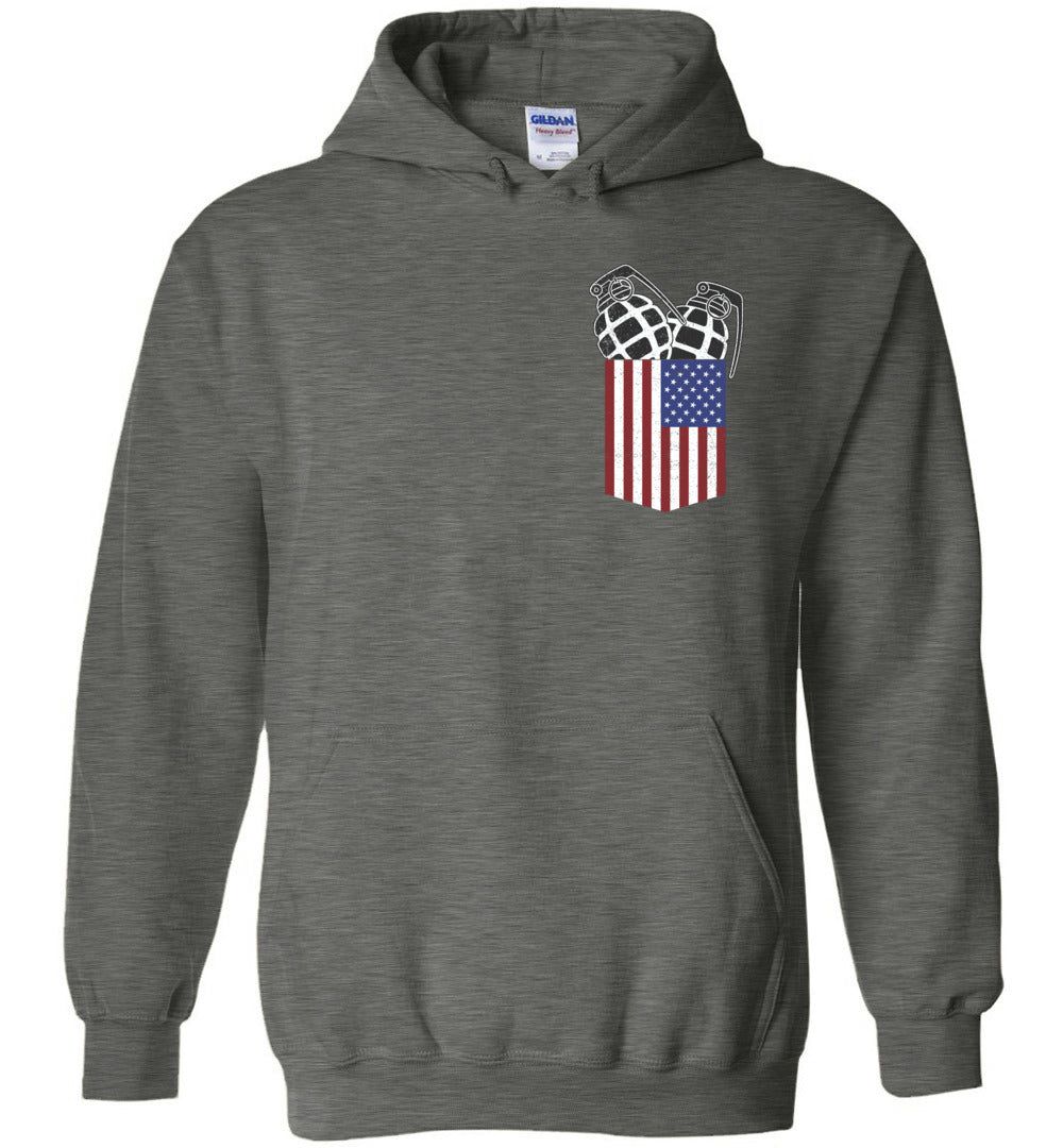 Pocket With Grenades Men's 2nd Amendment Hoodie - Dark Heather