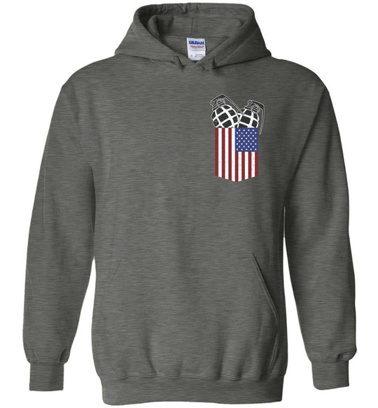 Pocket With Grenades Men's 2nd Amendment Hoodie - Dark Heather