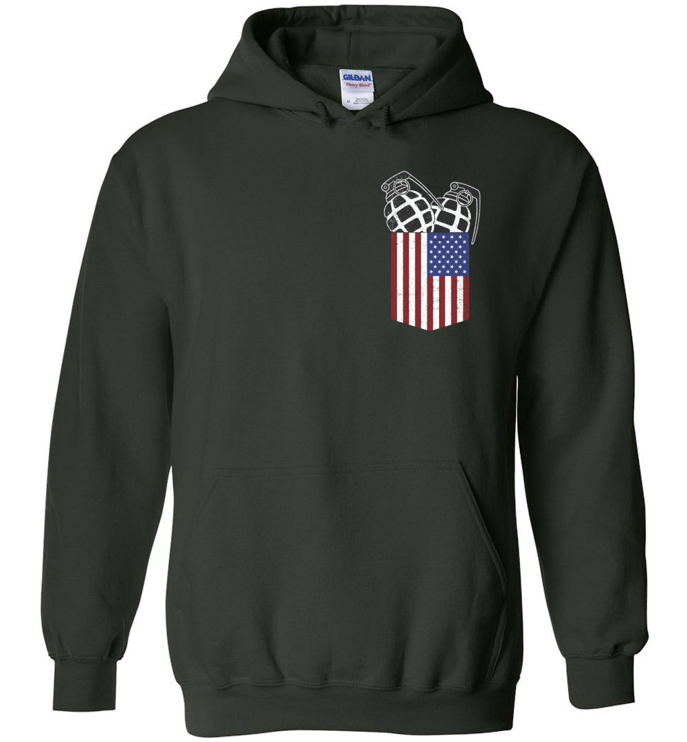 Pocket With Grenades Men's 2nd Amendment Hoodie - Green