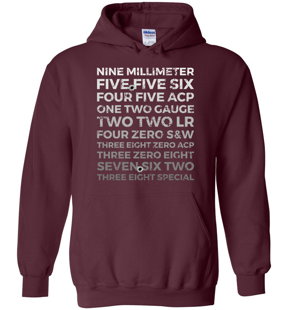 Top 10 Most Popular U.S. Calibers - Men's Pro Gun Hoodie - Maroon