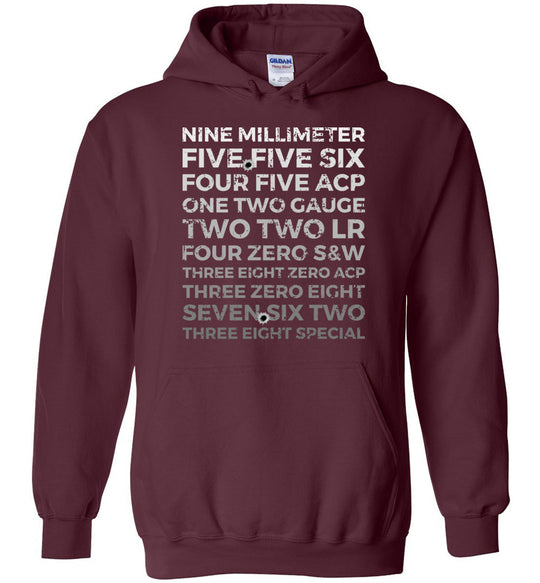 Top 10 Most Popular U.S. Calibers - Men's Pro Gun Hoodie - Maroon
