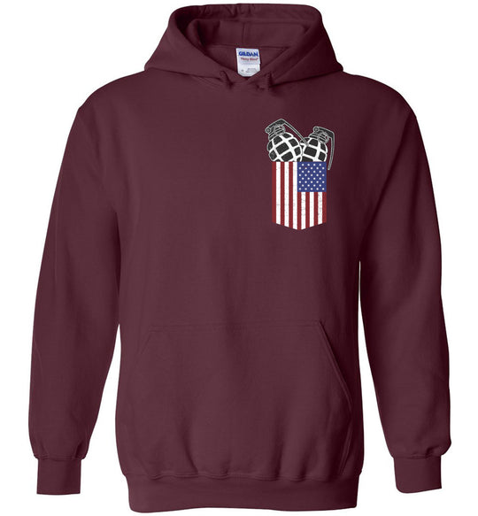 Pocket With Grenades Men's 2nd Amendment Hoodie - Maroon