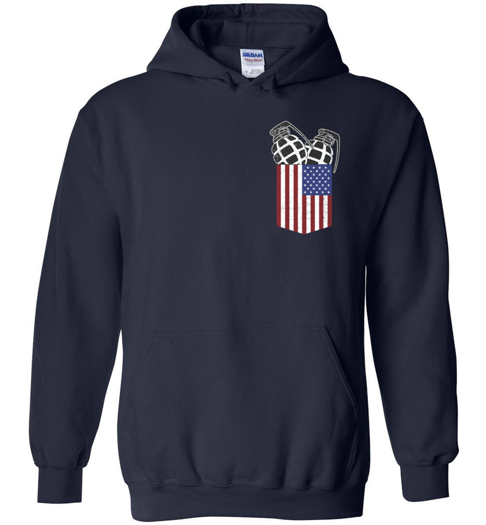 Pocket With Grenades Men's 2nd Amendment Hoodie - Navy