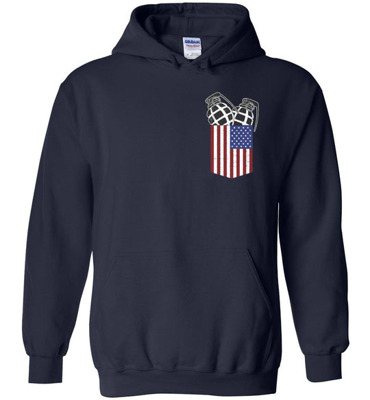 Pocket With Grenades Men's 2nd Amendment Hoodie - Navy