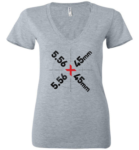 5.56 x 45mm Caliber Ammo AR-15 Shooting Gun Women's V-Neck T-Shirt - Athletic Heather