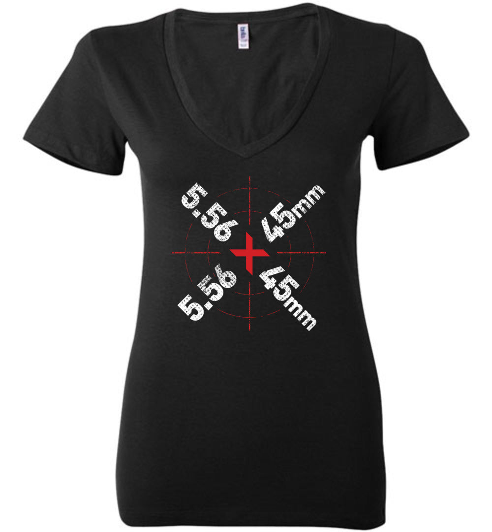 5.56 x 45mm Caliber Ammo AR-15 Shooting Gun Women's V-Neck T-Shirt - Black