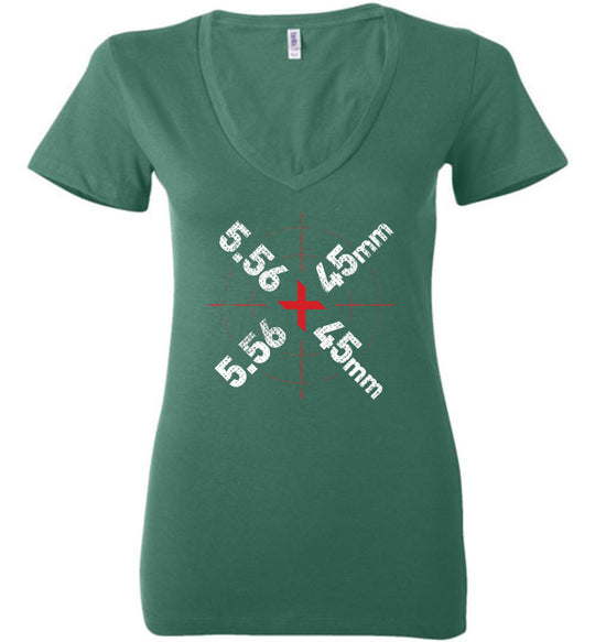 5.56 x 45mm Caliber Ammo AR-15 Shooting Gun Women's V-Neck T-Shirt - Green