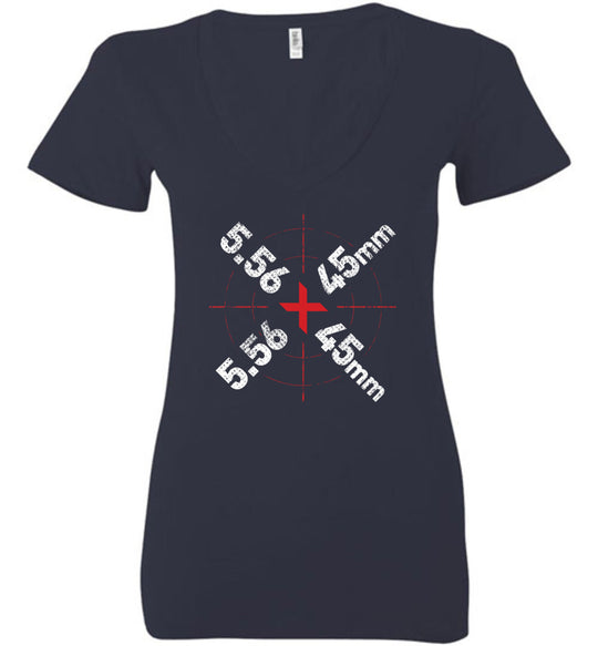 5.56 x 45mm Caliber Ammo AR-15 Shooting Gun Women's V-Neck T-Shirt - Navy