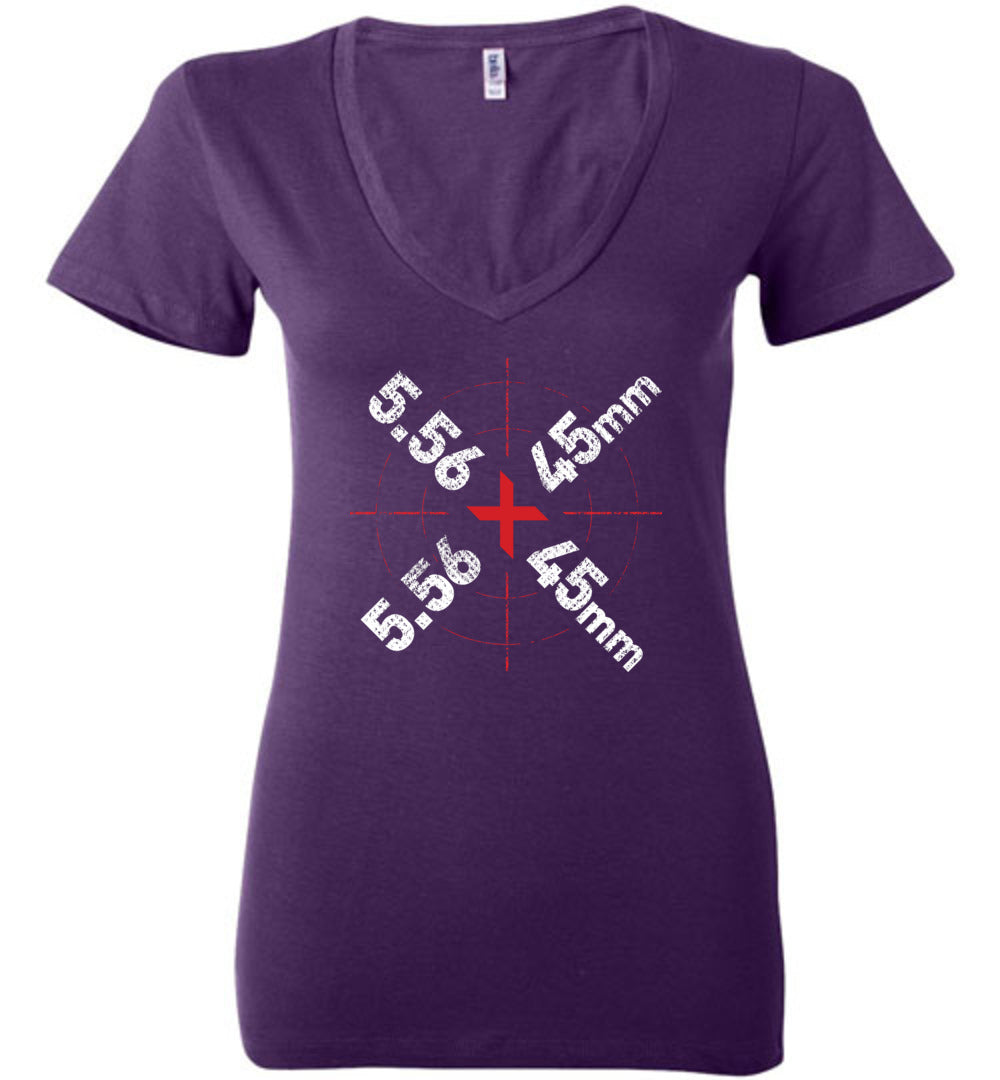 5.56 x 45mm Caliber Ammo AR-15 Shooting Gun Women's V-Neck T-Shirt - Purple