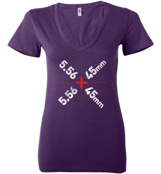 5.56 x 45mm Caliber Ammo AR-15 Shooting Gun Women's V-Neck T-Shirt - Purple