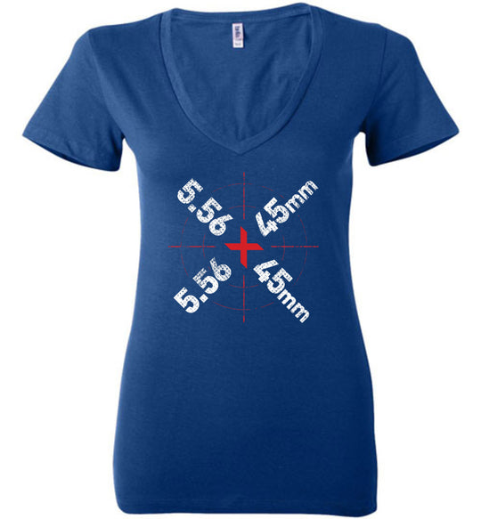 5.56 x 45mm Caliber Ammo AR-15 Shooting Gun Women's V-Neck T-Shirt - Blue