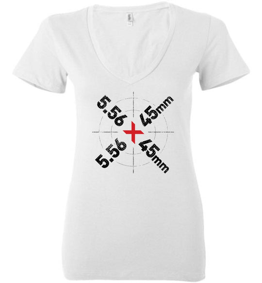 5.56 x 45mm Caliber Ammo AR-15 Shooting Gun Women's V-Neck T-Shirt - White