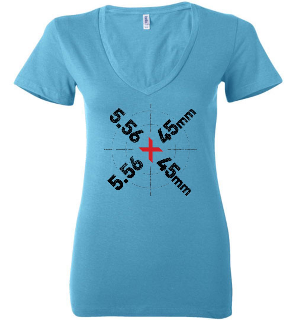 5.56 x 45mm Caliber Ammo AR-15 Shooting Gun Women's V-Neck T-Shirt - Turquoise