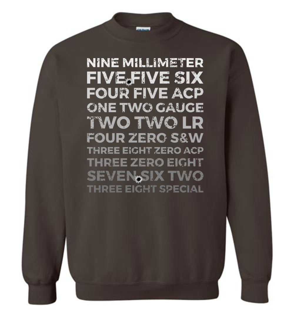 Top 10 Most Popular U.S. Calibers - Men's Pro Gun Sweatshirt - Dark Brown