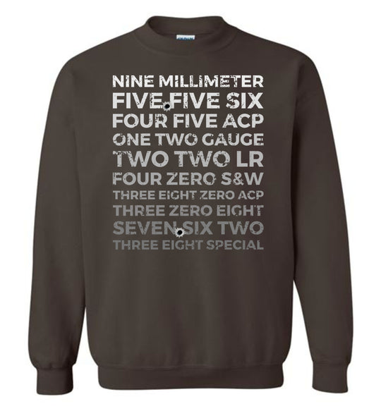 Top 10 Most Popular U.S. Calibers - Men's Pro Gun Sweatshirt - Dark Brown