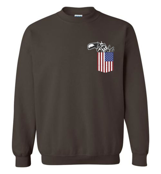 Gun in the Pocket, USA Flag-2nd Amendment Men's Sweatshirt-Dark Brown