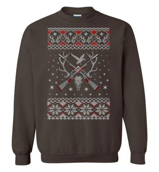 Hunting Ugly Christmas Sweater - Shooting Men's Sweatshirt - Dark Brown