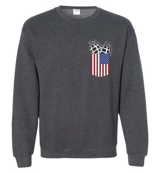 Pocket With Grenades Men's 2nd Amendment Sweatshirt - Dark Heather