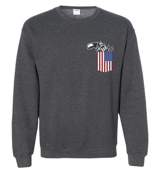 Gun in the Pocket, USA Flag-2nd Amendment Men's Sweatshirt- Dark Heather