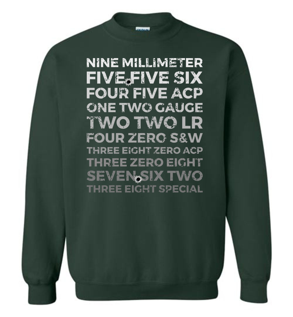 Top 10 Most Popular U.S. Calibers - Men's Pro Gun Sweatshirt - Green