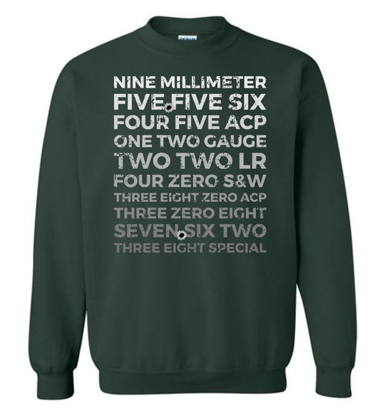 Top 10 Most Popular U.S. Calibers - Men's Pro Gun Sweatshirt - Green