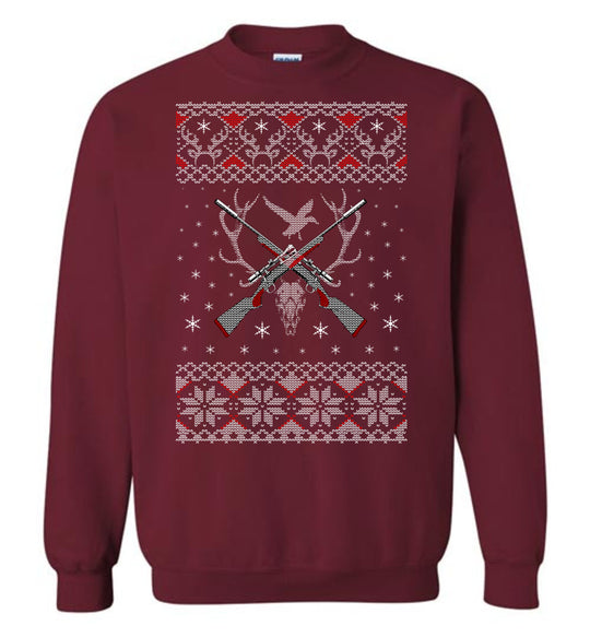 Hunting Ugly Christmas Sweater - Shooting Men's Sweatshirt - Garnet