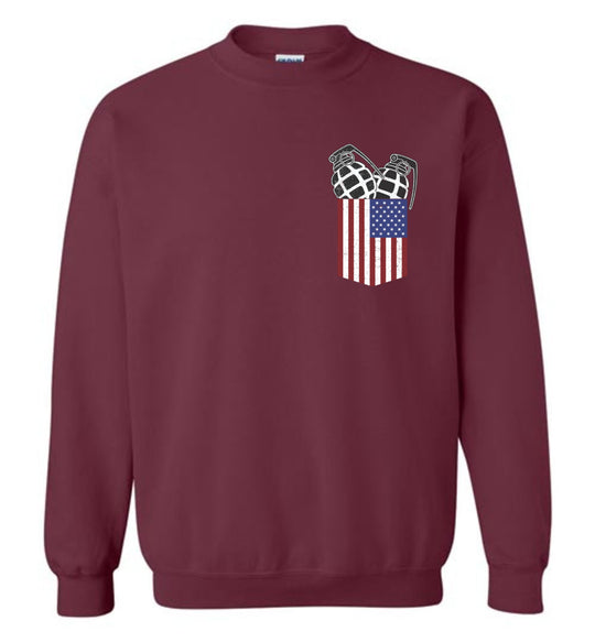 Pocket With Grenades Men's 2nd Amendment Sweatshirt - Maroon