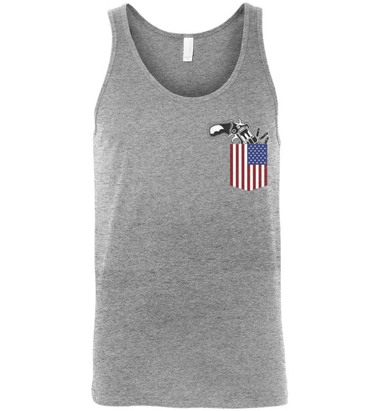 Gun in the Pocket, USA Flag-2nd Amendment Men's Tank Top-Athletic Heather