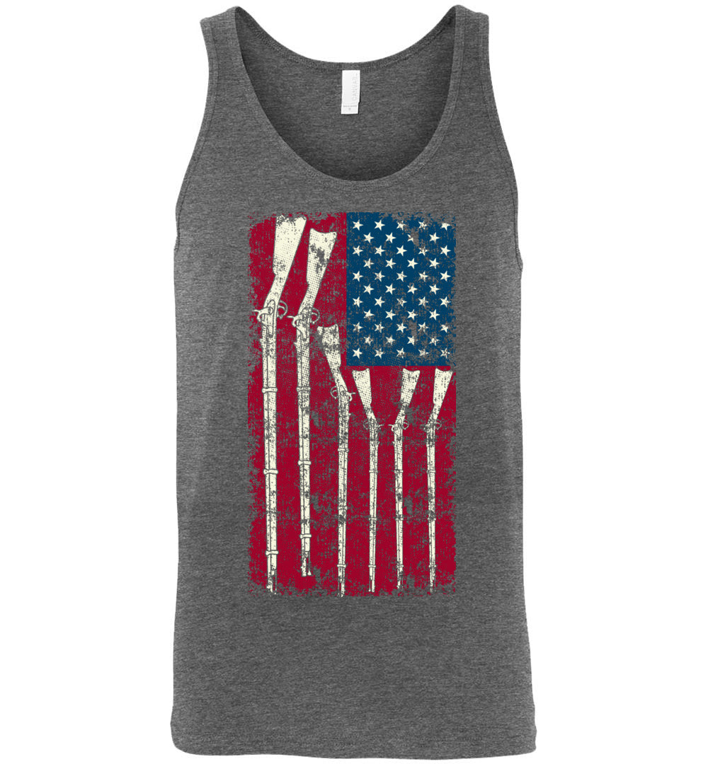 American Flag with Guns - 2nd Amendment Men's Tank Top - Deep Heather
