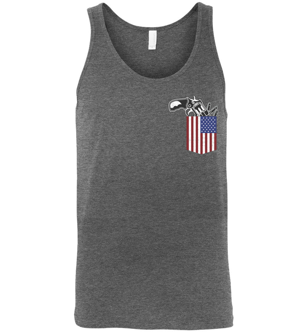 Gun in the Pocket, USA Flag-2nd Amendment Men's Tank Top-Deep Heather