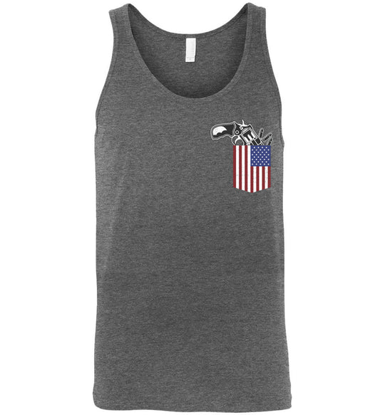Gun in the Pocket, USA Flag-2nd Amendment Men's Tank Top-Deep Heather
