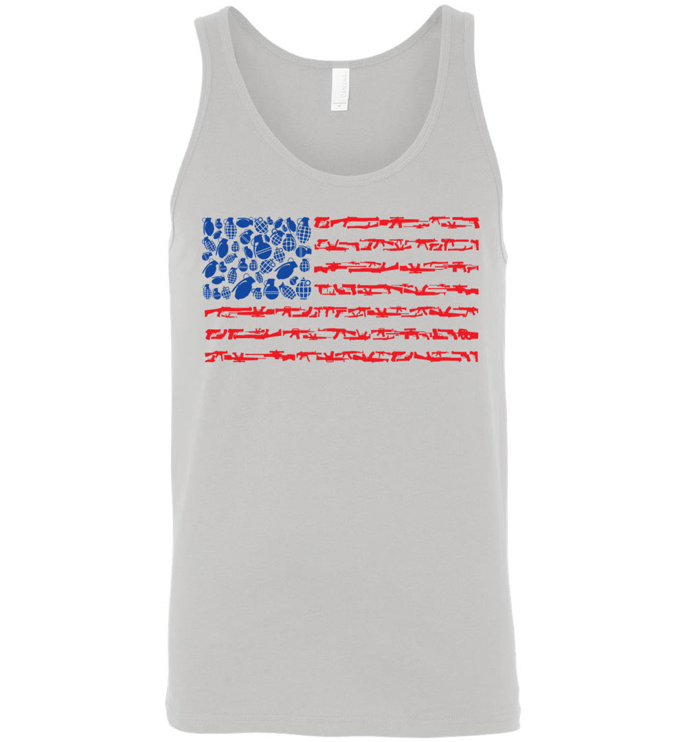 American Flag Made of Guns 2nd Amendment Men’s Tank Top - Silver