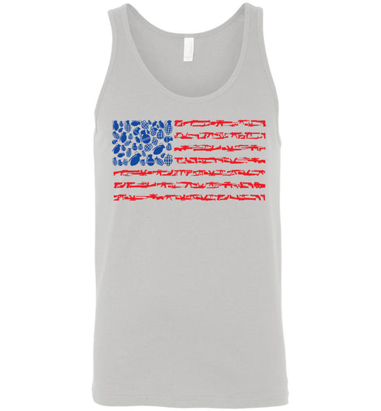 American Flag Made of Guns 2nd Amendment Men’s Tank Top - Silver