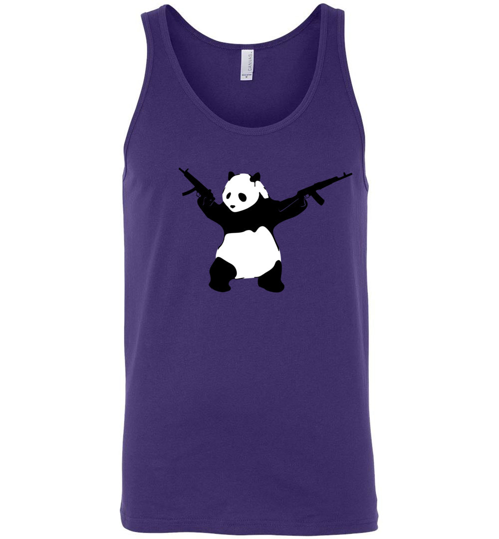 Banksy Style Panda with Guns - AK-47 Men's Tank Top - Purple
