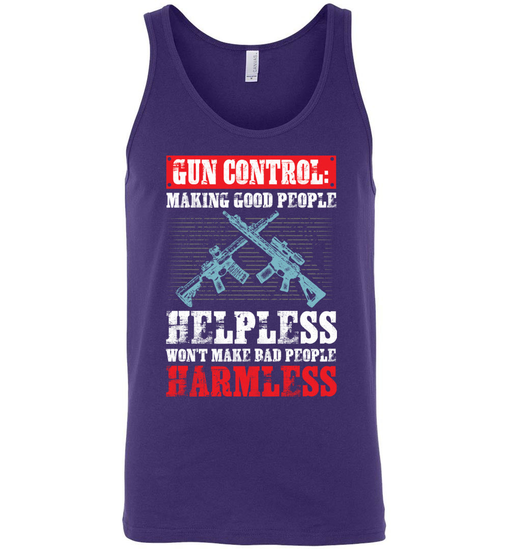 Gun Control: Making Good People Helpless Won't Make Bad People Harmless – Pro Gun Men's Tank Top - Purple
