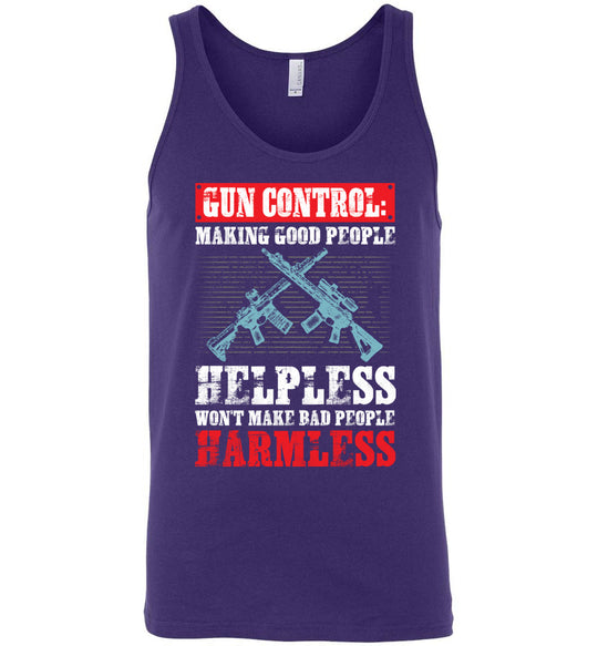 Gun Control: Making Good People Helpless Won't Make Bad People Harmless – Pro Gun Men's Tank Top - Purple
