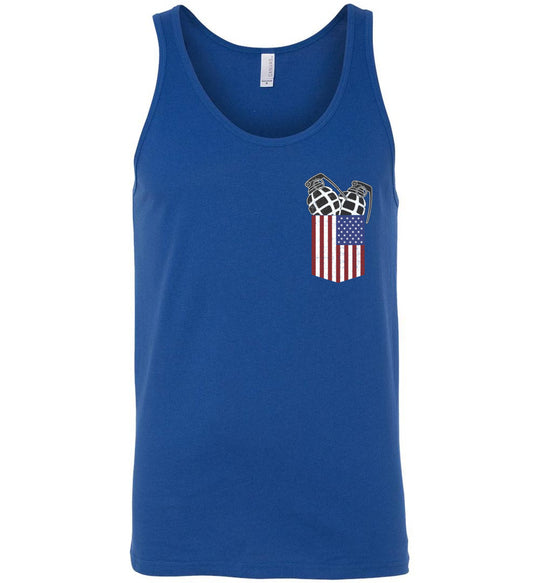 Pocket With Grenades Men's 2nd Amendment Tank Top - Blue