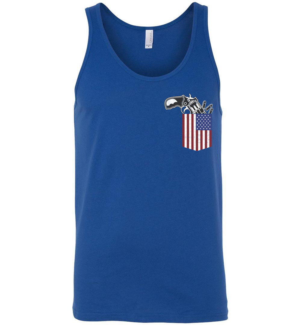 Gun in the Pocket, USA Flag-2nd Amendment Men's Tank Top-Blue
