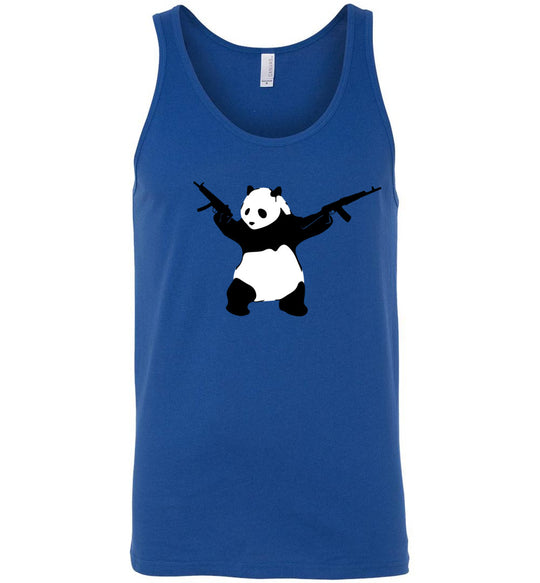 Banksy Style Panda with Guns - AK-47 Men's Tank Top - Blue