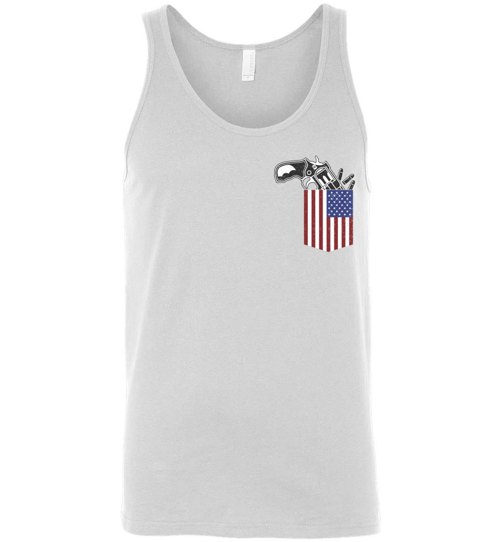 Gun in the Pocket, USA Flag-2nd Amendment Men's Tank Top-White